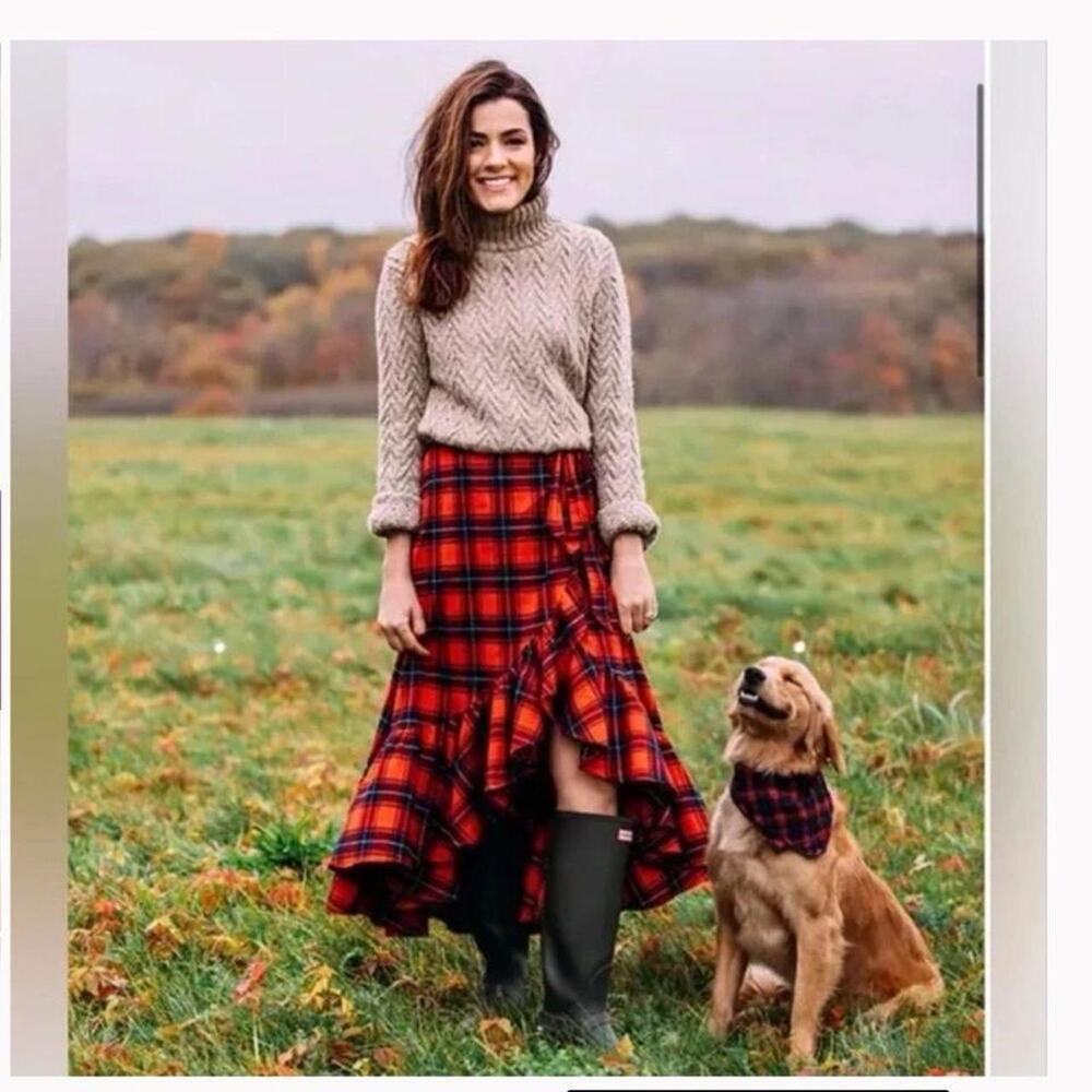 Kiel James Patrick Apple Pie Skillet red plaid midi skirt
